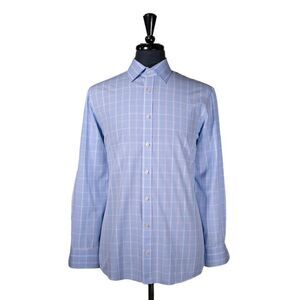 Charles Tyrwhitt Mens Dress Shirt Button Up Blue Pink Plaid Check Slim Fit 17 34